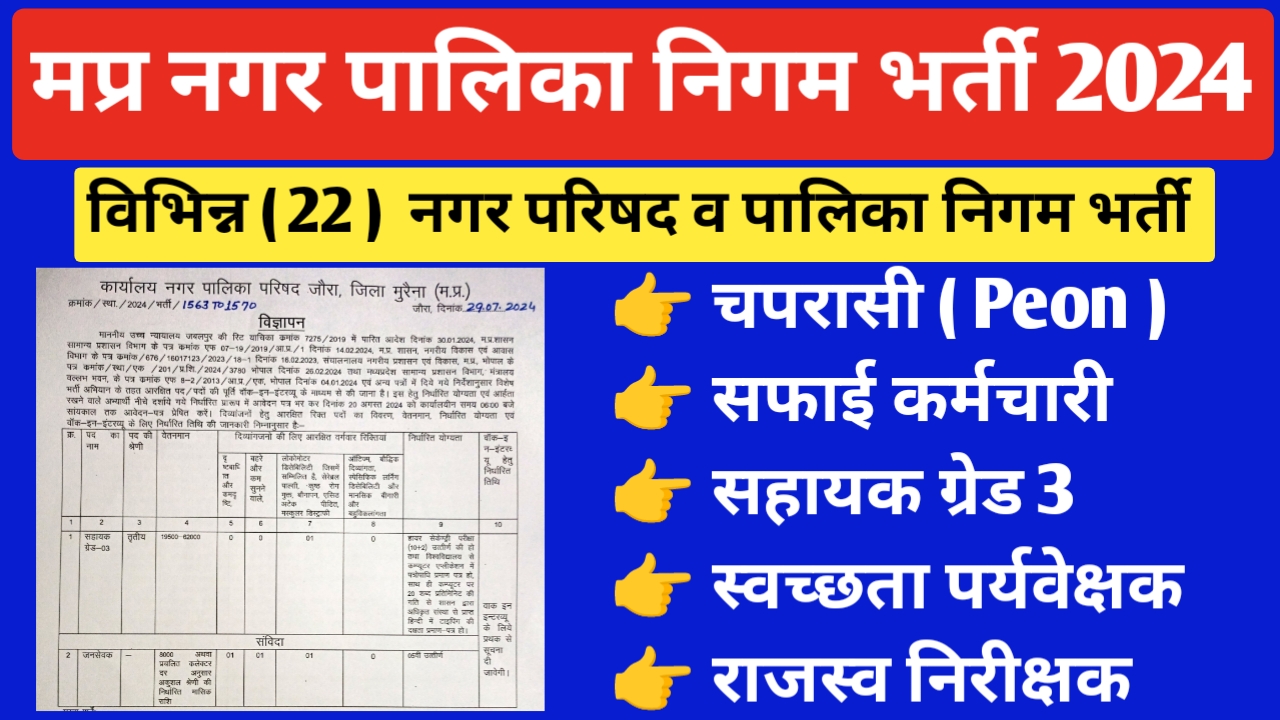 मध्‍यप्रदेश विभिन्‍न नगर पालिका निगम भर्ती 2024 | MP Nagar Palika Vacancy 2024