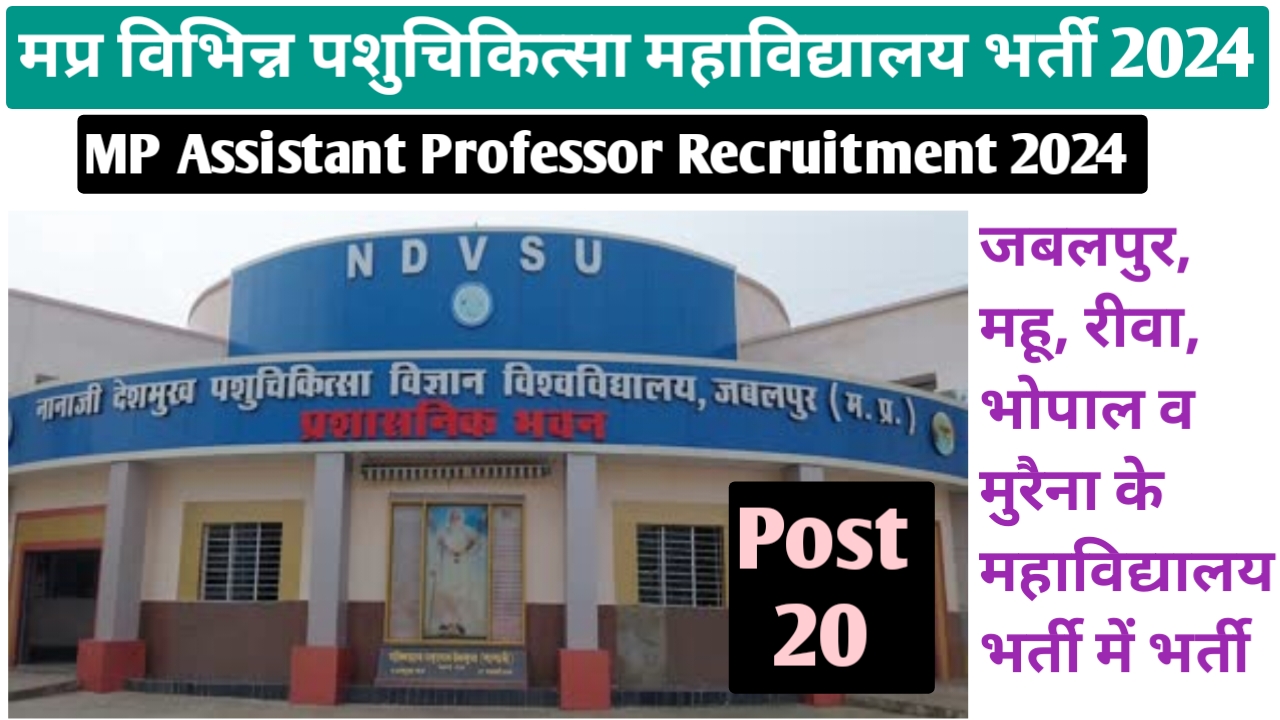 मध्‍यप्रदेश विभिन्‍न पशुचिकित्‍सा महाविद्यालयों में भर्ती 2024 | MP Assistant Professor Recruitment 2024 | mp assistant professor recruitment 2024