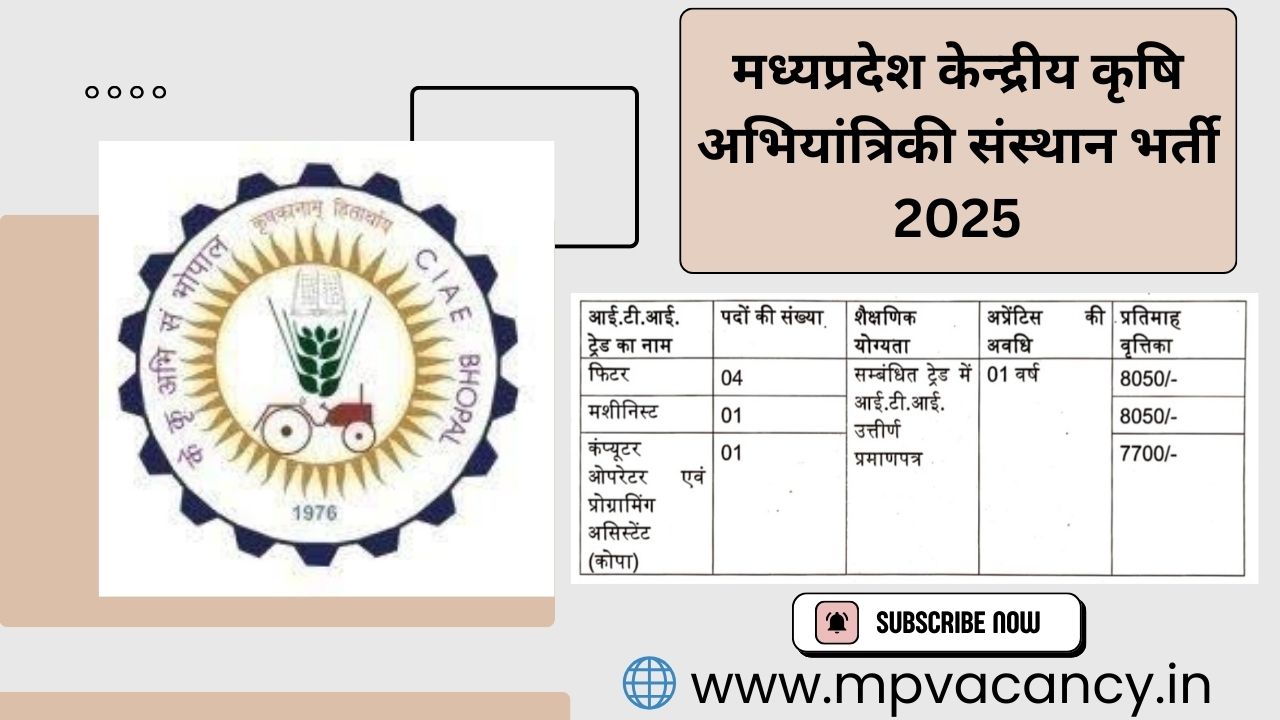 मध्‍यप्रदेश केन्‍द्रीय कृषि अभिायांत्रिकी संस्‍थान भर्ती 2025 | CIAE Bhopal Recruitment 2025 | ICAE Bhopal Vacancy 2025 @mpvacancy @mpgovtjob @mpvacancy.in @mpvacancy.com