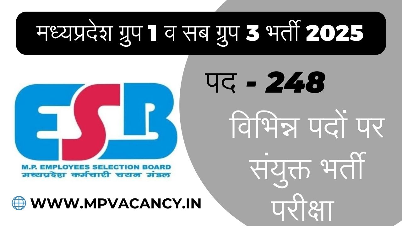 मध्‍यप्रदेश समूह 1 उपसमूह 3 हेतु संयुक्‍त भर्ती परीक्षा 2025 | MP Group 1 Subgroup 3 Vacancy 2025 | mp group 1 subgroup 3 vacancy | mp group 1subgroup3 syllabus