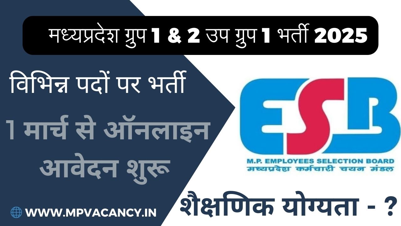 मध्‍यप्रदेश समूह 1 उपसमूह 1 एवं समूह 2 उपसमूह 1 संयुक्‍त भर्ती परीक्षा 2025 | MP Group 1 Subgroup1 & Group 2 Subgroup 1 Vacancy 2025