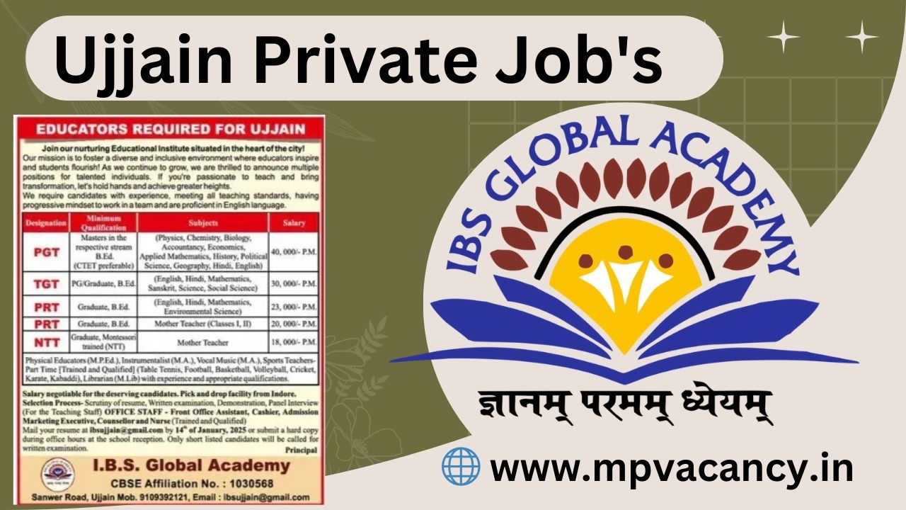 IBS Global Academy Ujjain Job's 2025 | IBS Global Academy Vacancy | Ujjain Private Job | ujjain job | job in ujjain | ujjian female job | ujjain teacher job @mpvacancy @mpgovtjob @mpvacancy.in @mpvacancy.com